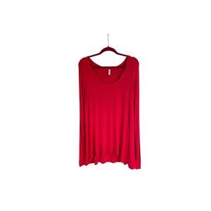 Free People Tunic Top Size M Red Ribbed Long Sleeve Asymmetrical Hem Boho